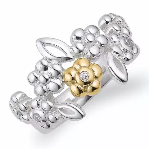 Blumen Zirkon Ring aus Silber mit 9 Karat Gold