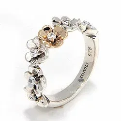 Blumen Ring aus oxidiertem Sterlingsilber mit 8 Karat Gold