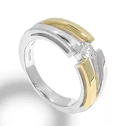 Breit weißem Zirkon Ring aus Silber mit 8 Karat Gold