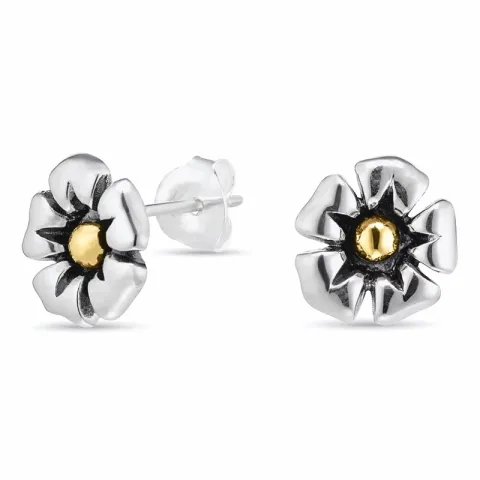 Blumen Ohrstecker in Silber mit 8 karat Gold