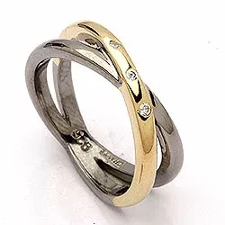Breit Dark Harmony Ring aus schwarzes rhodiniertes Silber mit vergoldetem Sterlingsilber