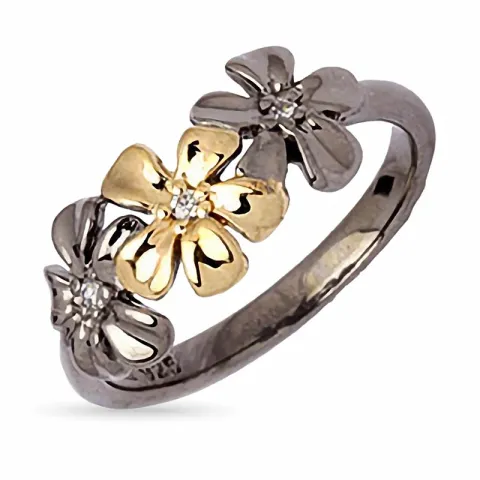 Blumen Ring aus schwarzes rhodiniertes Silber mit vergoldetem Sterlingsilber