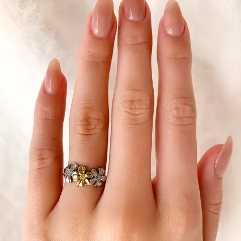 Blumen Ring aus schwarzes rhodiniertes Silber mit vergoldetem Sterlingsilber