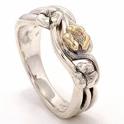 Blumen Ring aus oxidiertem Sterlingsilber mit 8 Karat Gold