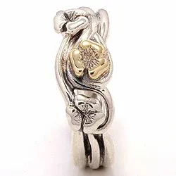 Blumen Ring aus oxidiertem Sterlingsilber mit 8 Karat Gold