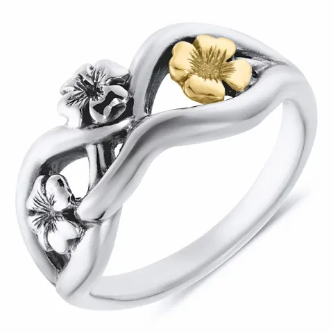 Blumen Ring aus oxidiertem Silber mit 8 Karat Gold