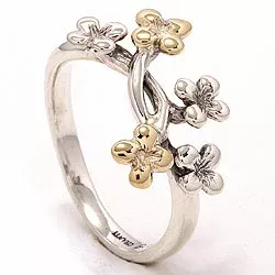 Blumen Ring aus oxidiertem Sterlingsilber mit 8 Karat Gold
