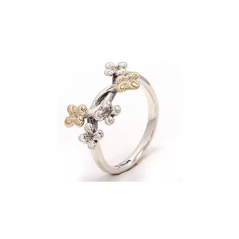 Blumen Ring aus oxidiertem Sterlingsilber mit 8 Karat Gold