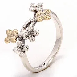 Blumen Ring aus oxidiertem Sterlingsilber mit 8 Karat Gold