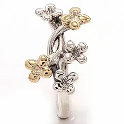 Blumen Ring aus oxidiertem Sterlingsilber mit 8 Karat Gold