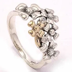 Blumen Ring aus oxidiertem Sterlingsilber mit 8 Karat Gold