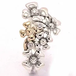 Blumen Ring aus oxidiertem Sterlingsilber mit 8 Karat Gold