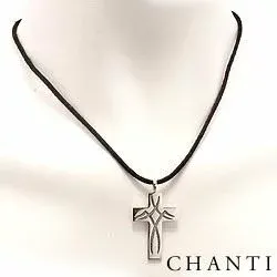 Kreuz Halskette aus Leinenschnur und Anhänger aus oxidiertem Sterlingsilber