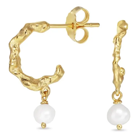 Perle Halbkreolen in vergoldetem Silber - Lumé Etched