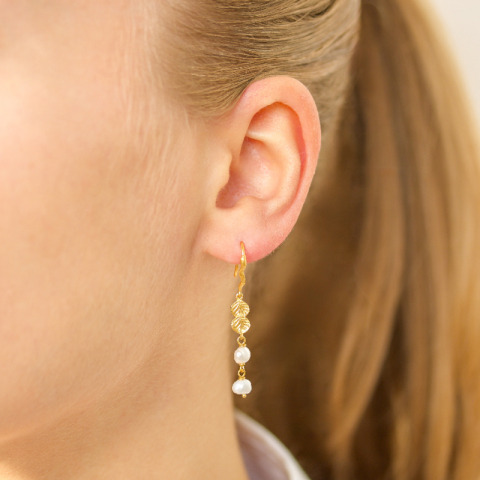 Perle ketten ohrringe in vergoldetes Messing - Eliné