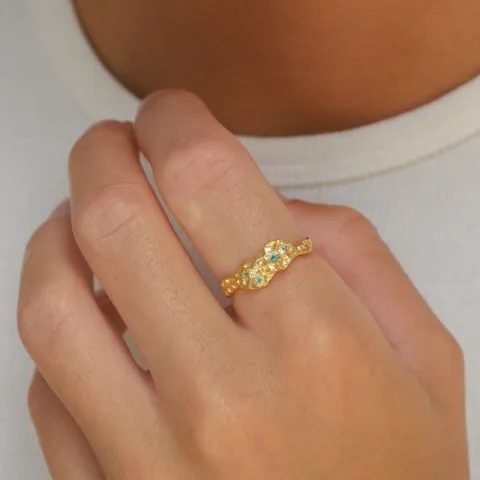 blauem Zirkon Ring aus vergoldetes Messing - Eliné