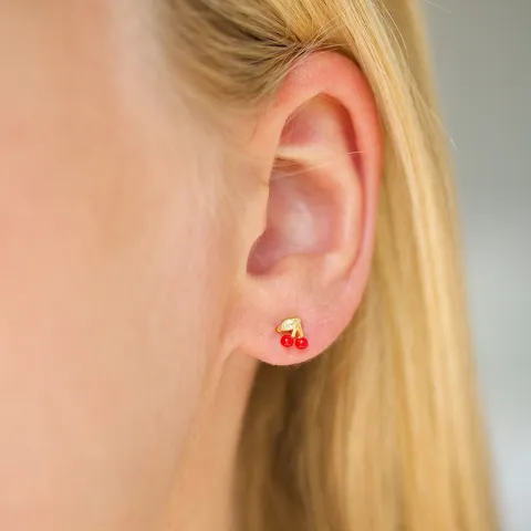 Enamel cherry Ohrringe in vergoldetem Sterlingsilber rotem Emaille