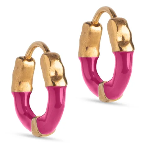 Enamel Lina small Kreole in vergoldetem Sterlingsilber pink Emaille