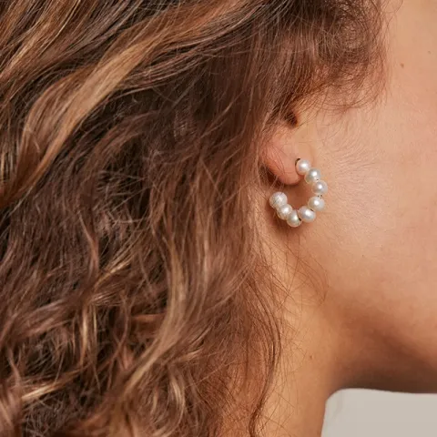 Enamel Pearlie Chunky Halbkreolen in vergoldetem Sterlingsilber