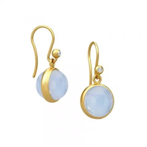 Julie Sandlau runden Ohrringe in vergoldetem Sterlingsilber hellblauem Bergkristall weißem Zirkon