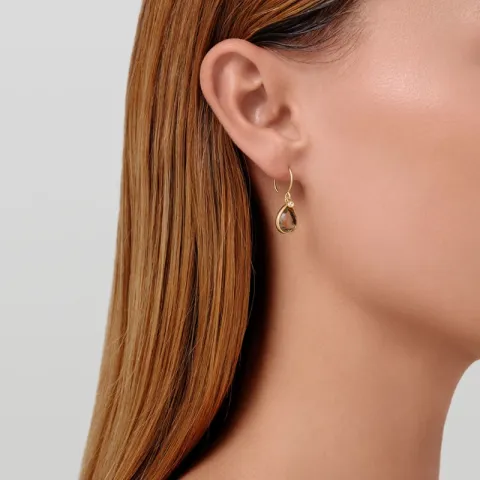 Julie Sandlau Leela Ohrringe in vergoldetem Sterlingsilber braunem Bergkristall weißem Zirkon