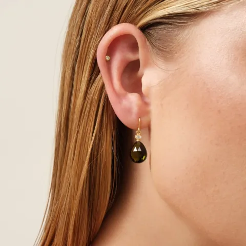 Julie Sandlau Ofelia Ohrringe in vergoldetem Sterlingsilber grünem Bergkristall weißem Zirkon