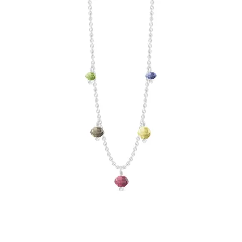 ID Fine IDN026SLMULTI Ibiza Halskette in Silber grünem Peridot rauchfarbenem Quarz rotem Rhodolit Zitrone Topas blauem Cordierit