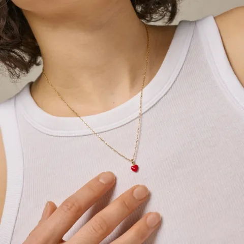 Enamel Amore Herz Halskette in vergoldetem Sterlingsilber rotem Emaille