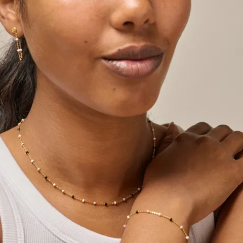 Enamel Lola Salt’n’Pepper Halskette in vergoldetem Sterlingsilber