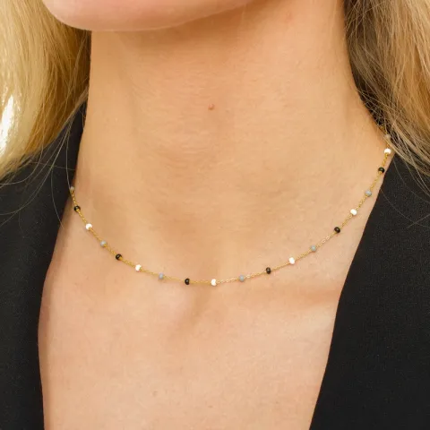 Enamel Lola Salt’n’Pepper Halskette in vergoldetem Sterlingsilber