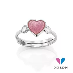 Pia und Per Herz Ring in Silber rosa Emaille