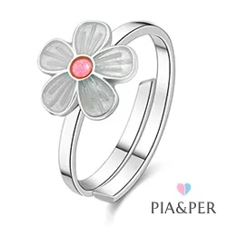 Pia und Per Blume Ring in Silber weißem Emaille pink Emaille