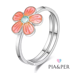 Pia und Per Blume Ring in Silber pink Emaille weißem Emaille