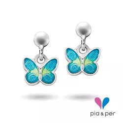 Pia und Per Schmetterling Ohrringe in Silber blauem Emaille