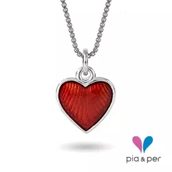 Pia und Per Herz Halskette in Silber rotem Emaille