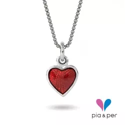 Pia und Per Herz Halskette in Silber rotem Emaille