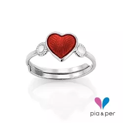 Pia und Per Herz Ring in Silber rotem Emaille