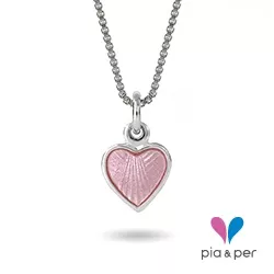 Pia und Per Herz Halskette in Silber rosa Emaille