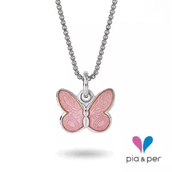 Pia und Per Schmetterling Halskette in Silber rosa Emaille