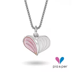 Pia und Per Herz Halskette in Silber weißem Emaille rosa Emaille
