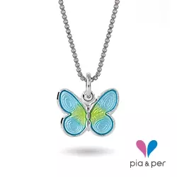 Pia und Per Schmetterling Halskette in Silber blauem Emaille