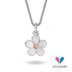 Pia und Per Blume Halskette in Silber weißem Emaille rosa Emaille