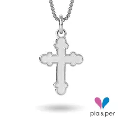 Pia und Per Kreuz Halskette in Silber weißem Emaille