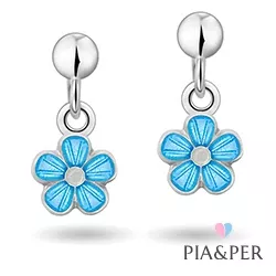 Pia und Per Blume Ohrringe in Silber blauem Emaille gelbem Emaille