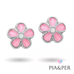 Pia und Per Blume Ohrringe in Silber rosa Emaille weißem Emaille