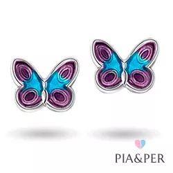 Pia und Per Schmetterling Ohrringe in Silber violettem Emaille