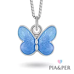 Pia und Per Schmetterling Halskette in Silber blauem Emaille