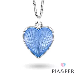 Pia und Per Herz Halskette in Silber blauem Emaille