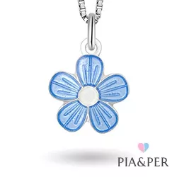 Pia und Per Blume Halskette in Silber blauem Emaille weißem Emaille
