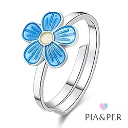Pia und Per Blume Ring in Silber blauem Emaille weißem Emaille